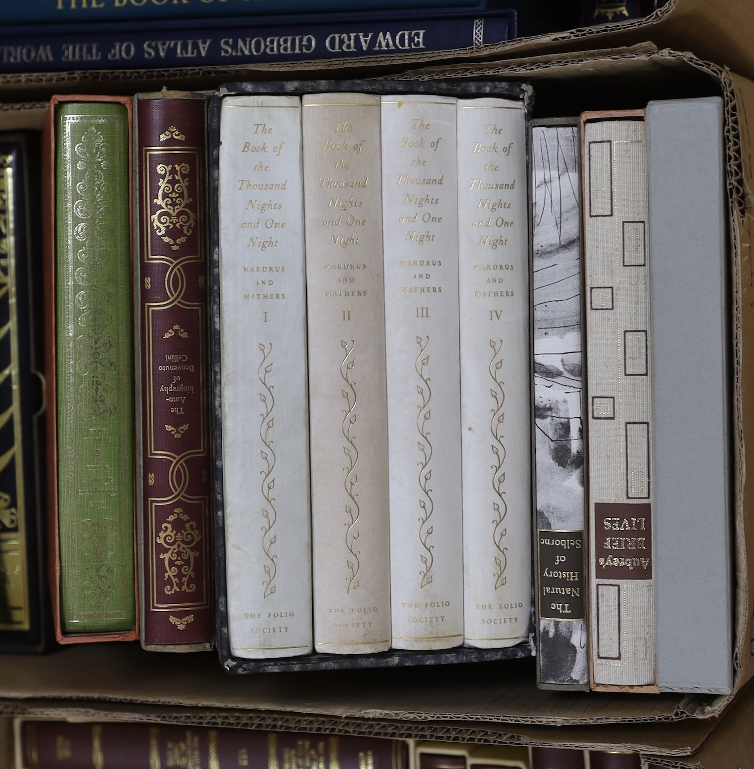 A quantity of Folio Society books in slip cases including ‘The book of the thousand nights and one night’, volumes I-IV and ‘The history of the decline and fall of the Roman Empire’, volumes I-VIII